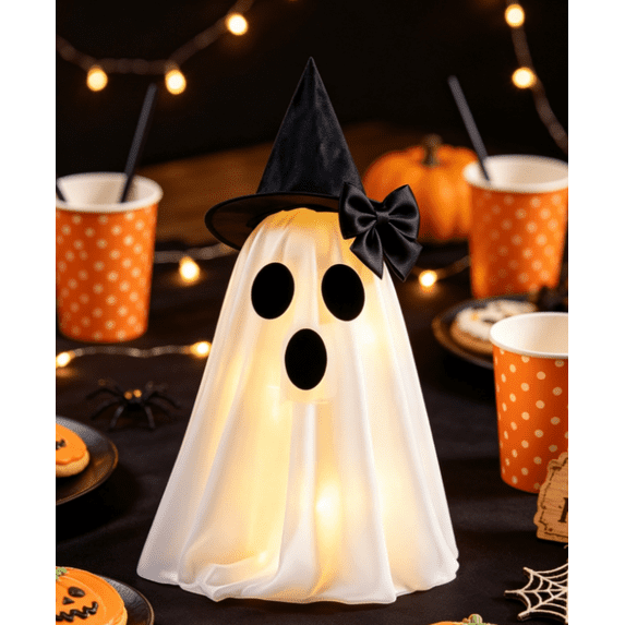 Halloween Ghost with bow, Cute Ghost Decor Spooky Halloween Decor for Indoor Outdoor Home Table Shelf Party Enyisa