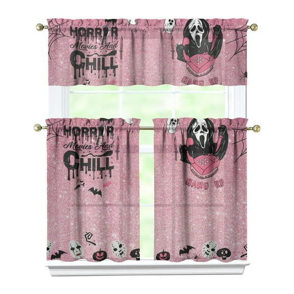 Halloween Ghostface Kitchen Window Curtains with Rod Pocket Over Sink Horror Spooky Small Window Treatment Cafe Short Curtains for Bathroom Tier Drapes,3 Piece Set,36 Inch