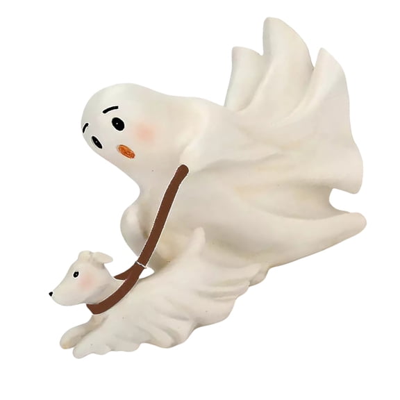 Halloween Ghostly Dog Walker Ornament Resins Figurine Sculpture for Festivals Parties Book Shelf and Desktop Decors