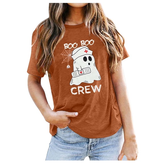 Halloween Ghostly Printed T Shirt Cute Ghost Letter Graphic Tee Top For Women Short Sleeve