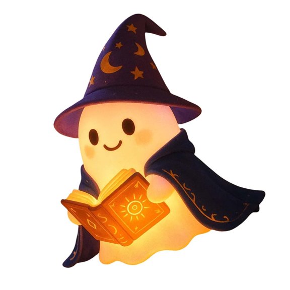 Halloween Ghostly Wizard Reading Book Nightlight Resins Sculpture Soft Glowing Shelf Decors Book Lover Gift Resins Craft
