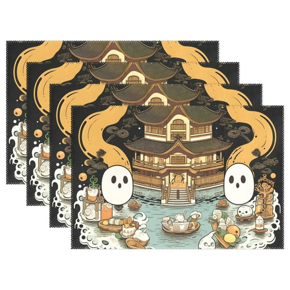 Halloween Ghosts 12×18 inch Placemats Heat Resistant Washable Foldable Rectangular Placemats Set Decoration Indoor Outdoor for Kitchen Dining Table 1PC