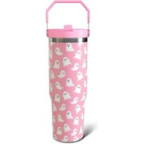 Halloween Ghosts 30oz Tumbler Gifts for Women Girls, Cute Spooky Stainless Steel Insulated Cup, Top Handle and Flip Straw Water Bottle Mug, Holiday Gifts