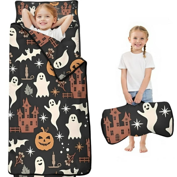 Halloween Ghosts Bats and Castles Toddler Nap Mats for Kids Preschool,59"x22" Sleeping Mat Bag or Kids,Toddler Sleeping Bag,Toddler Nap Mat or Daycare