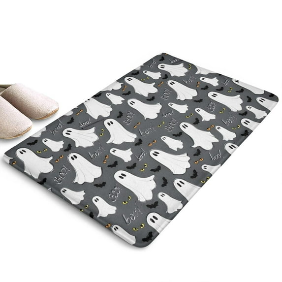 Halloween Ghosts Bats and Eyes Flannel Non Slip Door Rugs,Washable Door Mats Indoor,Decorative Door Mats,Dirt-Resistant and Absorbent Doormat for Entrance,Bedroom,Kitchen,Bathroom,31.5x17in(80x43cm)