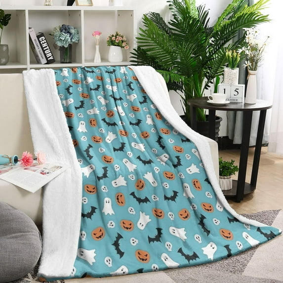 Halloween Ghosts Bats and Pumpkins Blanket,Comfortable Soft Flannel Throw Blanket,All Season,Warm Lightweight Blankets for Sofa Bed Couch Living Room Chair,40"x50"