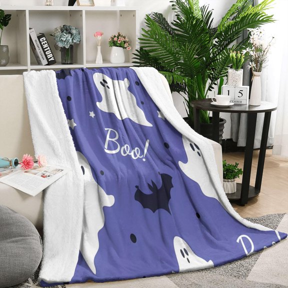 Halloween Ghosts Bats Stars and Boo Blanket,Comfortable Soft Flannel Throw Blanket,All Season,Warm Lightweight Blankets for Sofa Bed Couch Living Room Chair,50"x60"