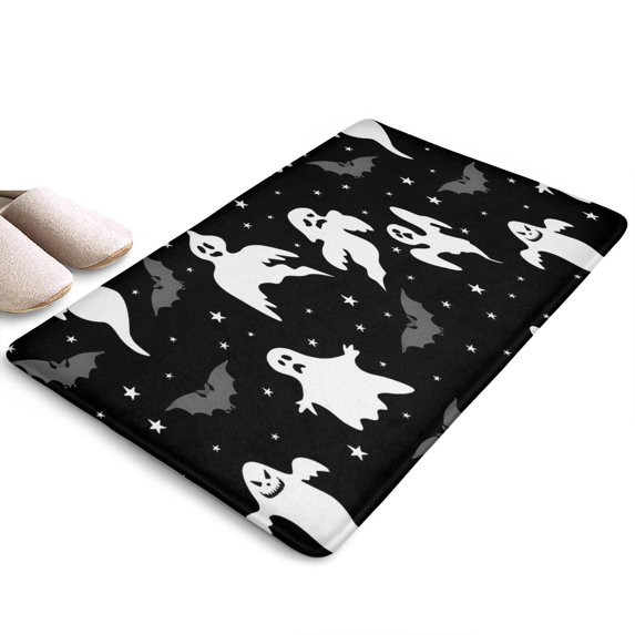 Halloween Ghosts Bats and Stars Flannel Non Slip Door Rugs,Washable Door Mats Indoor,Decorative Door Mats,Dirt-Resistant and Absorbent Doormat for Entrance,Bedroom,Kitchen,Bathroom,31.5x17in(80x43cm)