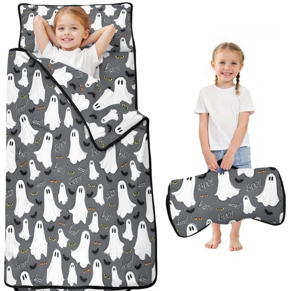 Halloween Ghosts Bats and Eyes Toddler Nap Mats for Kids Preschool,51"x22" Sleeping Mat Bag or Kids,Toddler Sleeping Bag,Toddler Nap Mat or Daycare