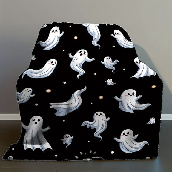 Halloween Ghosts Blanket Halloween Ghosts Printed Throw Blanket Soft Plush Flannel Vintage Style All Season Multi Purpose Sofa Bed Couch Camping Office Digital Printing Halloween Decorations