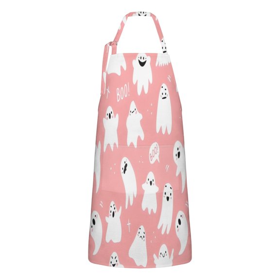 Halloween Ghosts with Boo Apron-Garden Aprons for Women with Pockets-Cotton Linen Waterproof Kitchen Cooking Gardening Aprons Adjustable for Kitchen,Cooking,BBQ and Salon 32"x27"