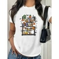 thumbnail image 1 of Halloween Ghosts Bookshelf Graphic Tee Colorful Spooky Design Literary Comfort Cotton T-Shirt White S-5XL, 1 of 5