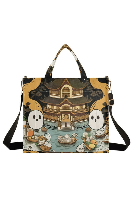 Halloween Ghosts Corduroy Tote Bag Handbag Large Messenger Bag Shoulder Crossbody Zipper Bag Purse