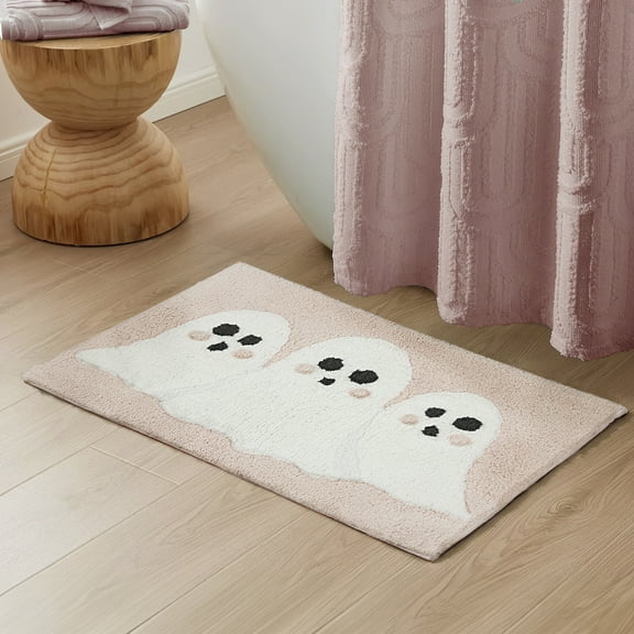 Halloween Ghosts Cotton Bath Rug, Pink, 17" x 24"
