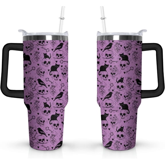 Halloween Ghosts Cup Gifts for Women Girls, Cute Spooky 40oz Tumbler with Handle and Straw, Holiday Stainless Steel Insulated Water Bottle (1 PC)