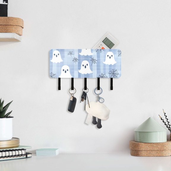 Halloween Ghosts Cute Key Holder for Wall Mail Holder Organizer with 5 Key Hooks Wall Mount Key Rack with Shelf