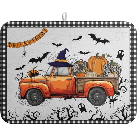 Halloween Ghosts Dish Drying Mat Black and White Large Kitchen Mats Dish Drying Pad Absorbent Dish Dryer Mat for Kitchen Countertops Microfiber Drainer Pad Dish Drying Mats (18x24 in)
