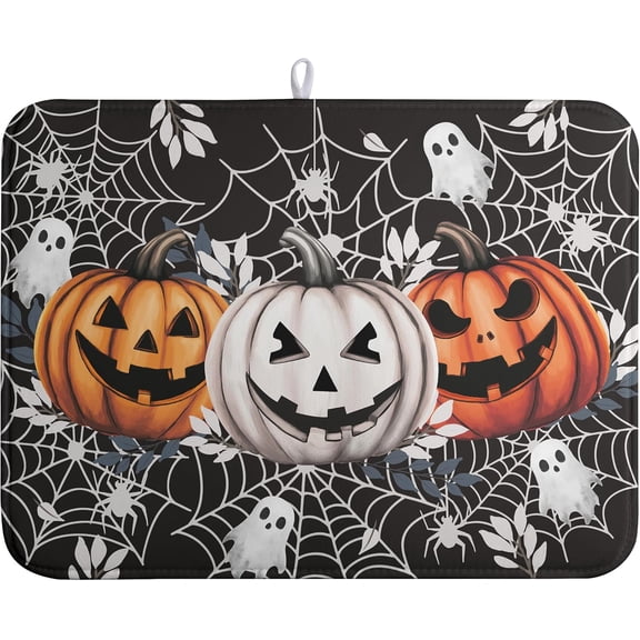 Halloween Ghosts Dish Drying Mat Black and White Large Kitchen Mats Dish Drying Pad Absorbent Dish Dryer Mat for Kitchen Countertops Microfiber Drainer Pad Dish Drying Mats (18x24 in)