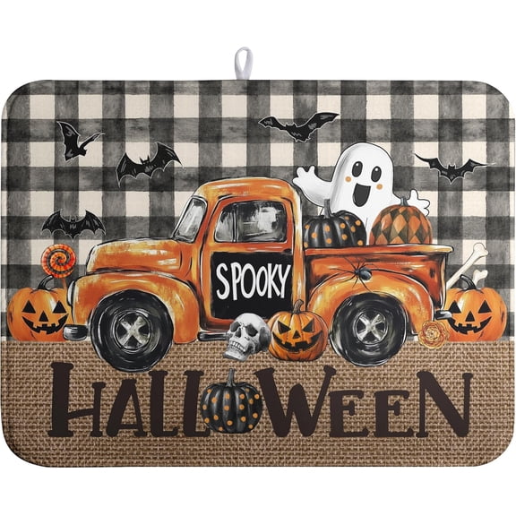 Halloween Ghosts Dish Drying Mat Black and White Large Kitchen Mats Dish Drying Pad Absorbent Dish Dryer Mat for Kitchen Countertops Microfiber Drainer Pad Dish Drying Mats (18x24 in)