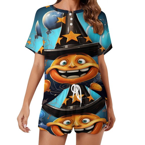 Halloween Ghosts Horror Pumpkin 2 Pack Women’s Pajama Set Print Sleepwear And Shorts Y2k Loungewear Sets S-5XL