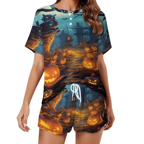 Halloween Ghosts Horror Pumpkin 2 Pack Women’s Pajama Set Print Sleepwear And Shorts Y2k Loungewear Sets S-5XL