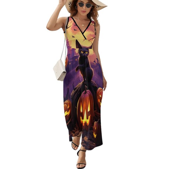 Halloween Ghosts Horror Pumpkin Art Sleeveless Dress Women's Summer Suit Dresses for Women 2025 Luxury Party Dress