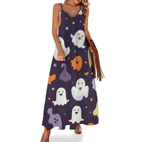 Halloween Ghosts Horror Pumpkin Design Sleeveless Dress Woman Fashion Long Dresses Women's Summer Suit Dress 2025