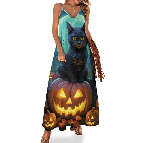 Halloween Ghosts Horror Pumpkin Design Sleeveless Dress Woman Fashion Long Dresses Women's Summer Suit Dress 2025