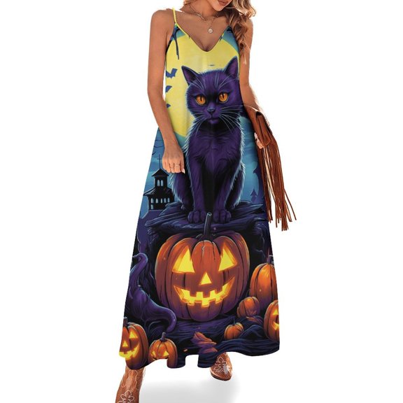Halloween Ghosts Horror Pumpkin Fine Art Sleeveless Dress Summer Dress Woman 2025