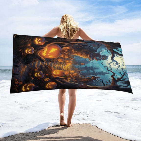 Halloween Ghosts Horror Pumpkin Oversized Beach Towel XL Pool Camping Swim Towels 32''x63'' Soft Blanket Accessories Must Vacation Necessities Adult