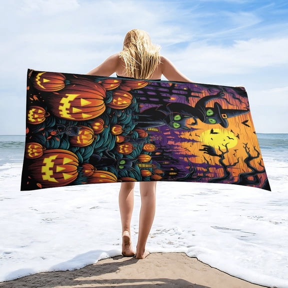 Halloween Ghosts Horror Pumpkin Oversized Beach Towel XL Pool Camping Swim Towels 32''x63'' Soft Blanket Accessories Must Vacation Necessities Adult