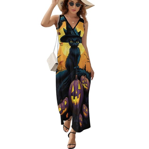 Halloween Ghosts Horror Pumpkin Pattern Design Sleeveless Dress Summer Clothes for Women Women's Clothing 2025