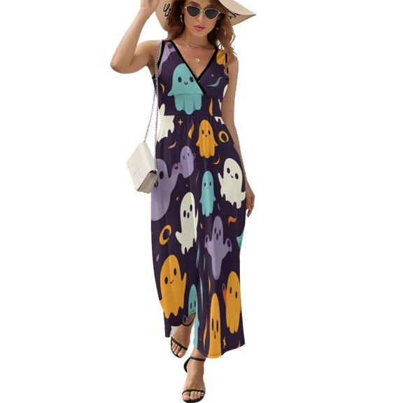 Halloween Ghosts Horror Pumpkin Pattern Design Sleeveless Dress Summer Clothes for Women Women's Clothing 2025