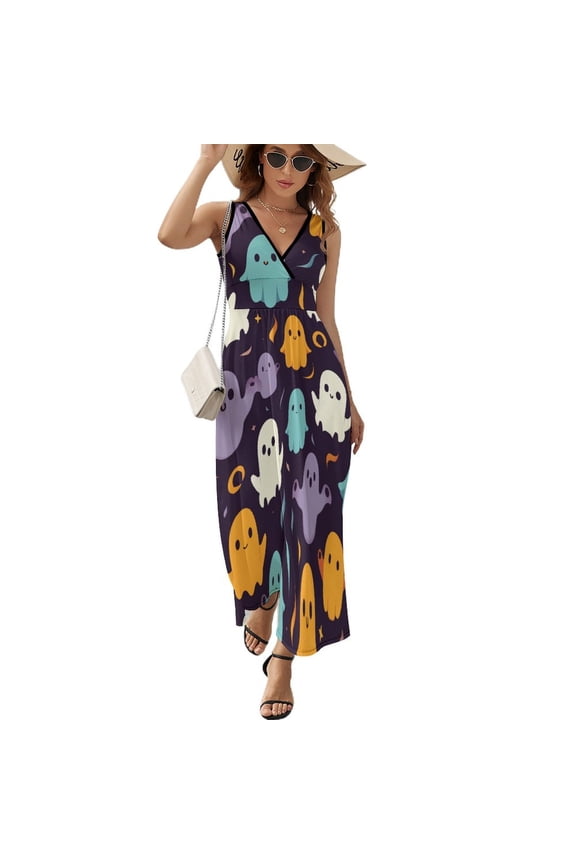 Halloween Ghosts Horror Pumpkin Pattern Design Sleeveless Dress Summer Clothes for Women Women's Clothing 2025