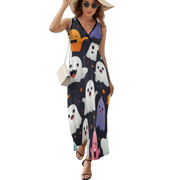 Halloween Ghosts Horror Pumpkin Sleeveless Dress Woman Fashion Long Dresses Women's Summer Suit Dress 2025