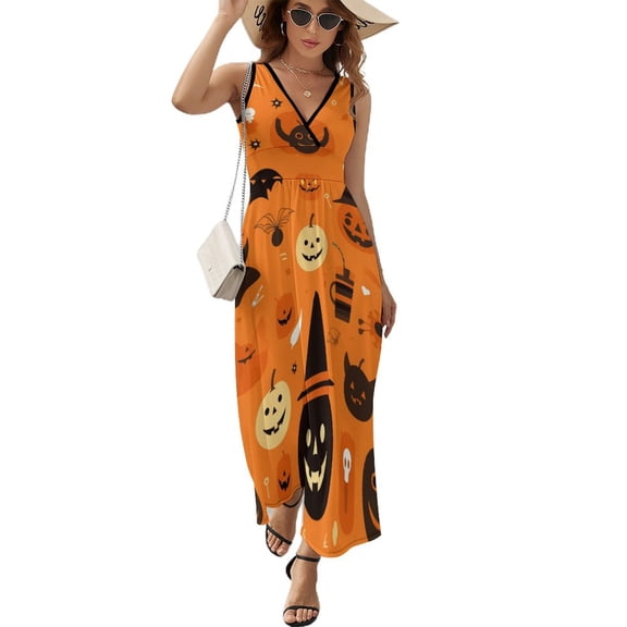 Halloween Ghosts Horror Pumpkin Sleeveless Dress Woman Fashion Long Dresses Women's Summer Suit Dress 2025