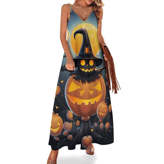 Halloween Ghosts Horror Pumpkin Sleeveless Dress Woman Fashion Long Dresses Women's Summer Suit Dress Summer 2025 Women