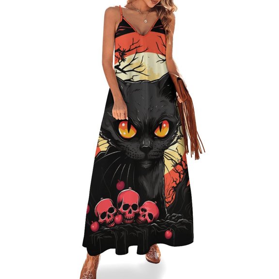 Halloween Ghosts Horror Pumpkin Sleeveless Dress for Women Clothing Female Women's Summer Skirt