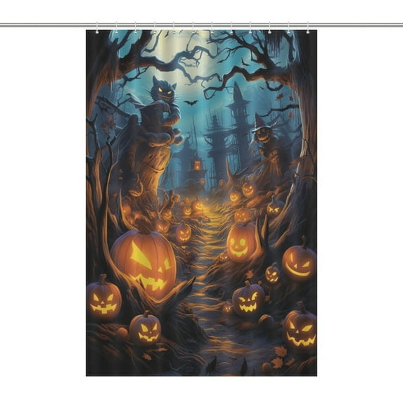 Halloween Ghosts Horror Pumpkin Waterproof Polyester Quick-Drying Shower Curtain for Bathroom with 12 Hooks