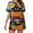 thumbnail image 1 of Halloween Ghosts Horror Pumpkin Women's Ruffle Short Sleeve Tops And Shorts Cute Peeps Bunny Pajamas Sets, 1 of 7