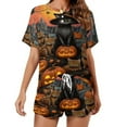 thumbnail image 1 of Halloween Ghosts Horror Pumpkin Women's Ruffle Short Sleeve Tops And Shorts Cute Peeps Bunny Pajamas Sets, 1 of 7