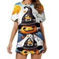 thumbnail image 1 of Halloween Ghosts Horror Pumpkin Women's Ruffle Short Sleeve Tops And Shorts Cute Peeps Bunny Pajamas Sets, 1 of 7