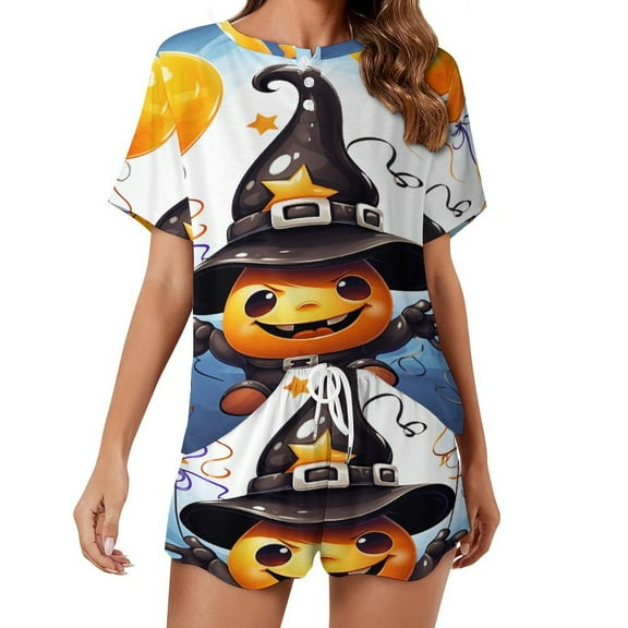 Halloween Ghosts Horror Pumpkin Women's Ruffle Short Sleeve Tops And Shorts Cute Peeps Bunny Pajamas Sets