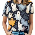 thumbnail image 1 of Halloween Ghosts Horror Pumpkin Women's Short Sleeve T-Shirt Crew Neck Casual Summer Trendy Loose Fit Tops, 1 of 6