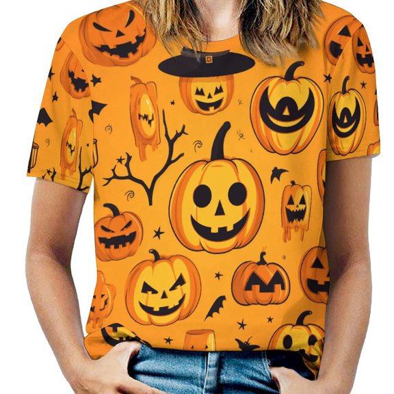 Halloween Ghosts Horror Pumpkin Women's Short Sleeve Tops Casual Blouses T Shirt