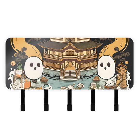 Halloween Ghosts Mail Holder Organizer Wall Mount with Shelf Key Holder Key Rack with 5 Key Hooks for Wall Decorative