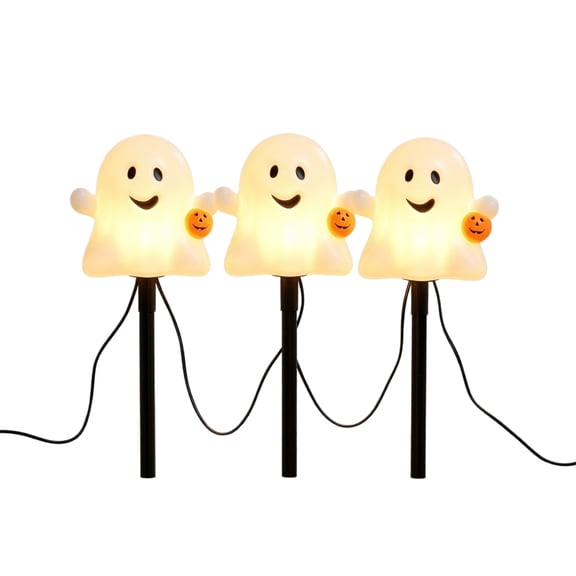 Halloween Ghosts Pathway Lights, 3PCs Ghosts Stake Lights, 14 Inch Waterproof Walkway Lights Halloween Decor for Yard Porch Pathway Garden