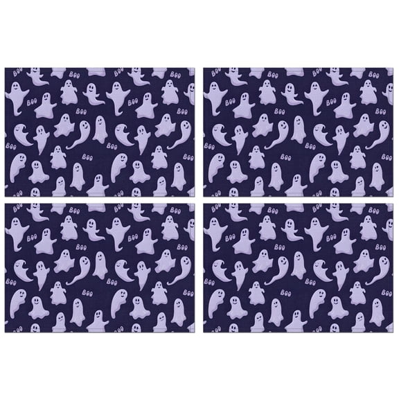 Halloween Ghosts Pattern Summer Placemats Table Placemats Set Of 4-Linen Kitchen Washable Placemats Table Mats 11.8"x17.7" Non-Slip Heat Resistant
