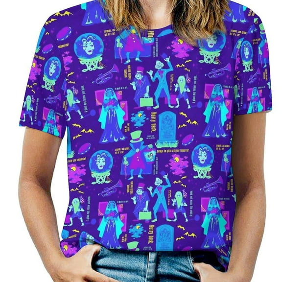 Halloween Ghosts Pattern Women's T-Shirt Short Sleeve T Shirts Tops Tee Ladies Loose T