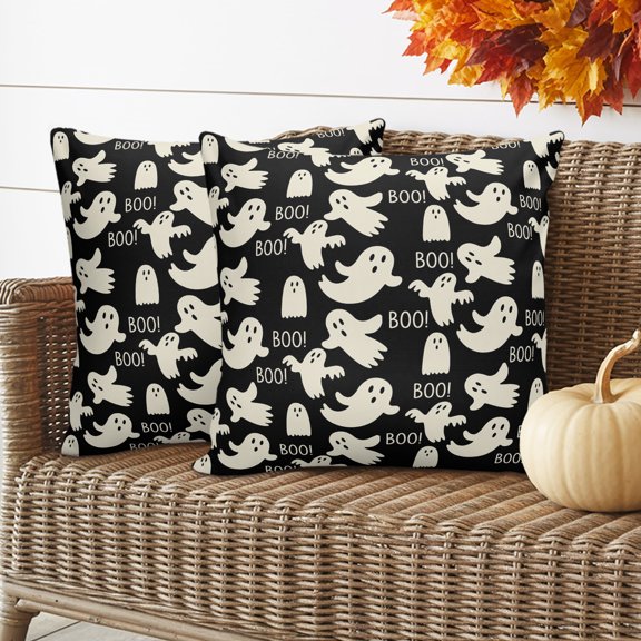Halloween Ghosts Pillow Covers 2 Pack Funny Cute Boo Specter Black Horror Spooky Ghost Pillowcase Waterproof Outdoor Throw Pillow Cover for Patio Garden Balcony Decorative Square Cushion 24"x24"